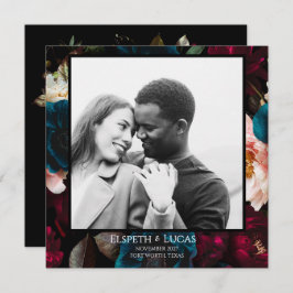 Elegante Minimalistische Zwarte en Bloemige Bruilo Save The Date