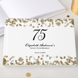 Elegante Minimalistische Zwarte en Gouden 75e Verj Gastenboek