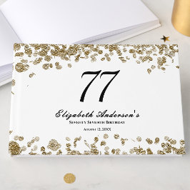 Elegante Minimalistische Zwarte en Gouden 77e Verj Gastenboek