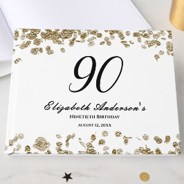 Elegante Minimalistische Zwarte en Gouden 90ste Ve Gastenboek