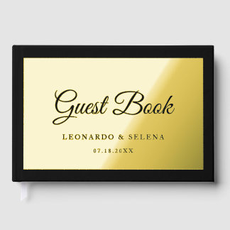 Elegante Minimalistische Zwarte en Gouden Bruiloft Gastenboek