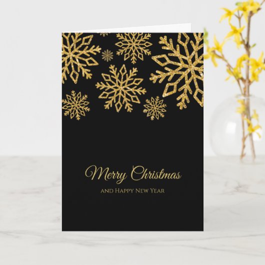 Elegante minimalistische zwarte en gouden kerst kaart (Gele Bloem)