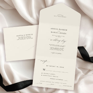 Elegante minimalistische zwarte en ivoorkleurige e all in one uitnodiging