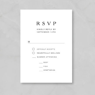 Elegante Minimalistische Zwarte En Witte Bruiloft RSVP Kaartje