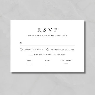 Elegante Minimalistische Zwarte En Witte Bruiloft RSVP Kaartje