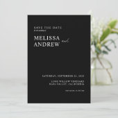 Elegante Minimalistische Zwarte en Witte Bruiloft Save The Date (Staand voorkant)