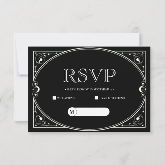 Elegante minimalistische zwarte en witte RSVP kaar (Voorkant)