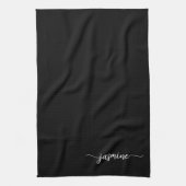 Elegante Minimalistische Zwarte Monogram Naam Schr Theedoek (Verticaal)