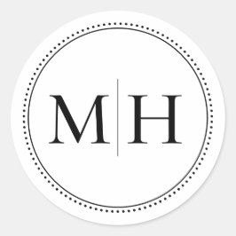 Elegante Minimalistische Zwarte Monogram Stippelra Ronde Sticker