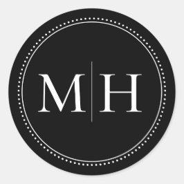 Elegante Minimalistische Zwarte Monogram Stippelra Ronde Sticker