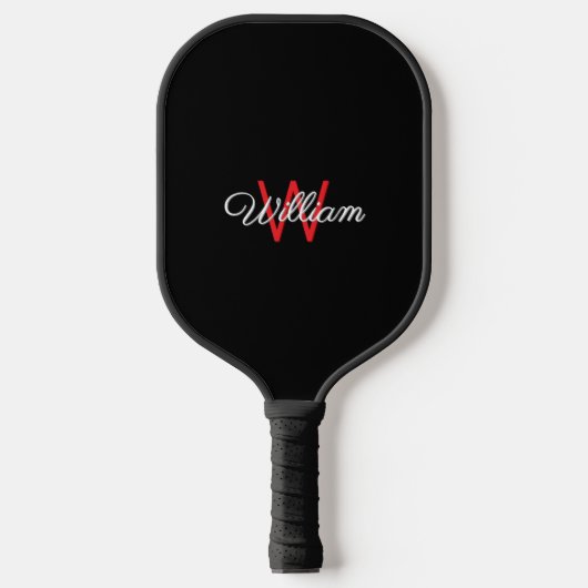 Elegante Minimalistische Zwarte Rode Monogram Pickleball Paddle (Voorkant)