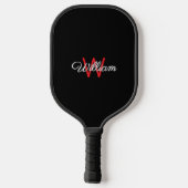 Elegante Minimalistische Zwarte Rode Monogram Pickleball Paddle (Achterkant)