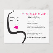 Elegante Minimalistische Zwarte Roze Haar Schoonhe Briefkaart (Voorkant)