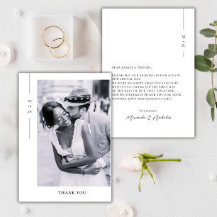 Elegante Minimalistische Zwarte Script Foto Huweli Bedankkaart