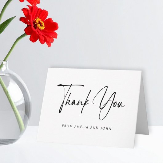 Elegante minimalistische zwarte script moderne dan bedankkaart