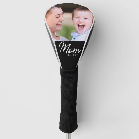 Elegante Minimalistische Zwarte Scriptfoto voor Mo Golfheadcover (Voorkant)