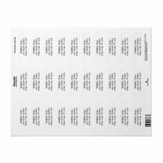 Elegante minimalistische zwarte typografie achtern etiket (Full Sheet)