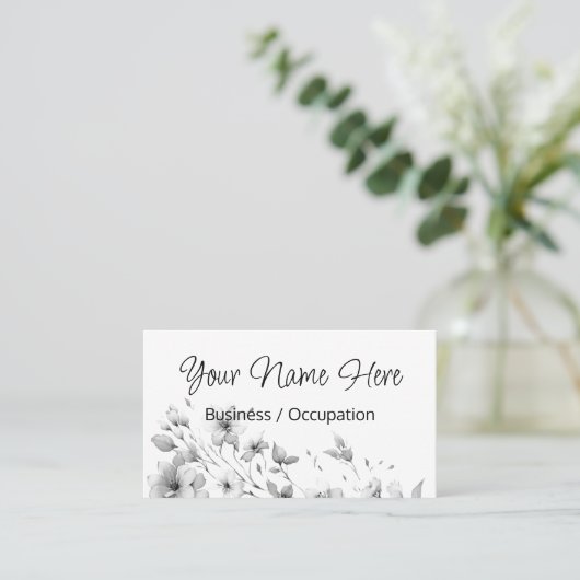 Elegante minimalistische zwarte witte bloem visitekaartje (Staand voorkant)