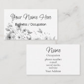 Elegante minimalistische zwarte witte bloem visitekaartje (Voorkant / Achterkant)