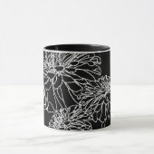 Elegante minimalistische zwarte witte bloemlijntek mok (Midden)