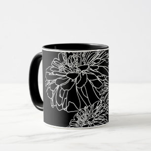 Elegante minimalistische zwarte witte bloemlijntek mok