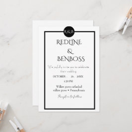 Elegante Minimalistische Zwarte & Witte Bruiloft Kaart