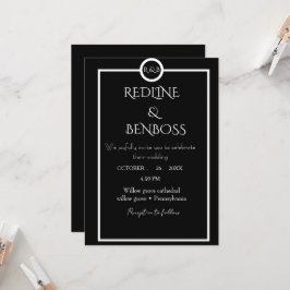 Elegante Minimalistische Zwarte & Witte Huwelijk Kaart
