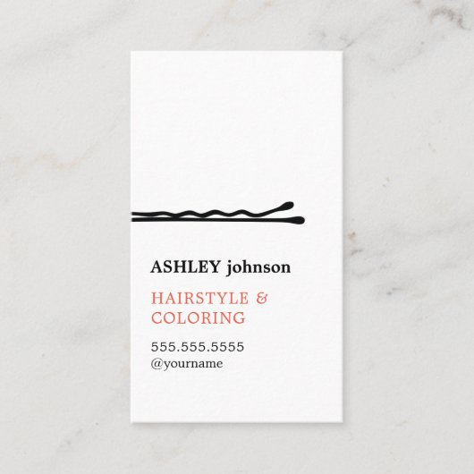 Elegante minimalistische zwarte witte kapper visitekaartje (Voorkant)