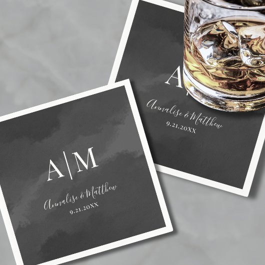 Elegante Minimalistische Zwarte Witte Monogram Tro Servet