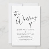 Elegante Minimalistische Zwarte Witte Script Trouw Kaart (Voorkant)