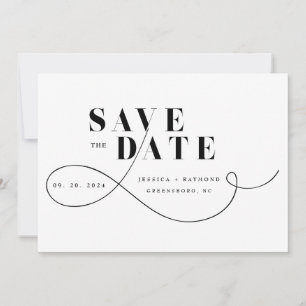Elegante Minimalistische Zwarte & Witte Trouwdag Save The Date