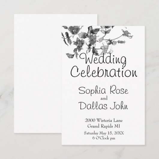 Elegante minimalistische zwarte witte wilde bloeme kaart (Voorkant / Achterkant)