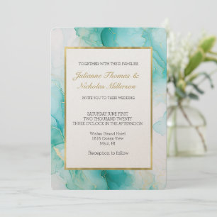 Elegante Mint Aqua Pearl Gold Marble Wedding Kaart