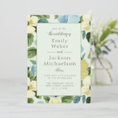 Elegante Mint Blauw Geel Bloemen Huwelijk Kaart (Staand voorkant)