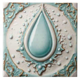 Elegante Mint Blauw & Wit Water Droplet Badkamer Tegeltje