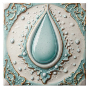 Elegante Mint Blauw & Wit Water Droplet Badkamer Tegeltje