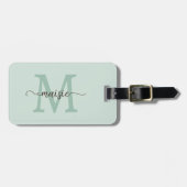 Elegante Mint Cacao Monogram Initiaal Script Naam Bagagelabel (Voorkant horizontaal)