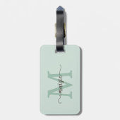 Elegante Mint Cacao Monogram Initiaal Script Naam Bagagelabel (Achterkant verticaal)
