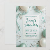 Elegante Mint & Cream verjaardagsuitnodiging Kaart (Voorkant / Achterkant)