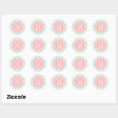 Elegante Mint Damask gepersonaliseerd Ronde Sticker (Vel)