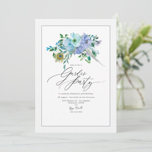 Elegante Mint en Blue Boho Floral Garden Party Kaart (Staand voorkant)