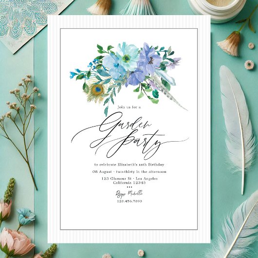Elegante Mint en Blue Boho Floral Garden Party Kaart