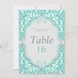 Elegante mint- en grijskleurige tafelnummerkaart kaart