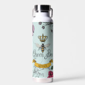 Elegante Mint Floral Queen Bee Waterfles (Voorkant)