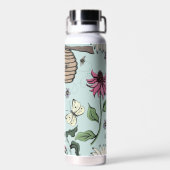 Elegante Mint Floral Queen Bee Waterfles (Achterkant)
