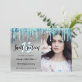 Elegante mint glittersprenkels zoete zestien uitno kaart (Staand voorkant)