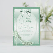 Elegante Mint Green Bow & Stiletto Verjaardag Kaart (Staand voorkant)