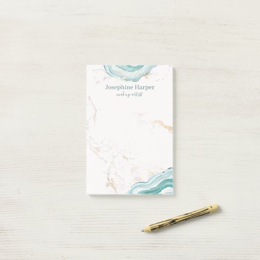 Elegante Mint Green Geode Gold Glitter Marmeren Ag Post-it® Notes (Op bureau)