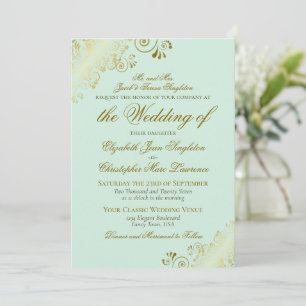 Elegante Mint Green & Gold Classic formele bruilof Kaart