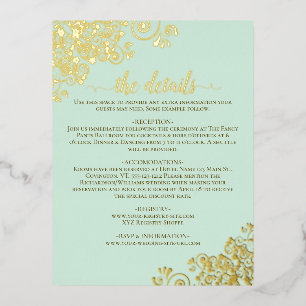 Elegante Mint Green Gold Foil Wedding Details Kaar Folie Uitnodiging Briefkaart